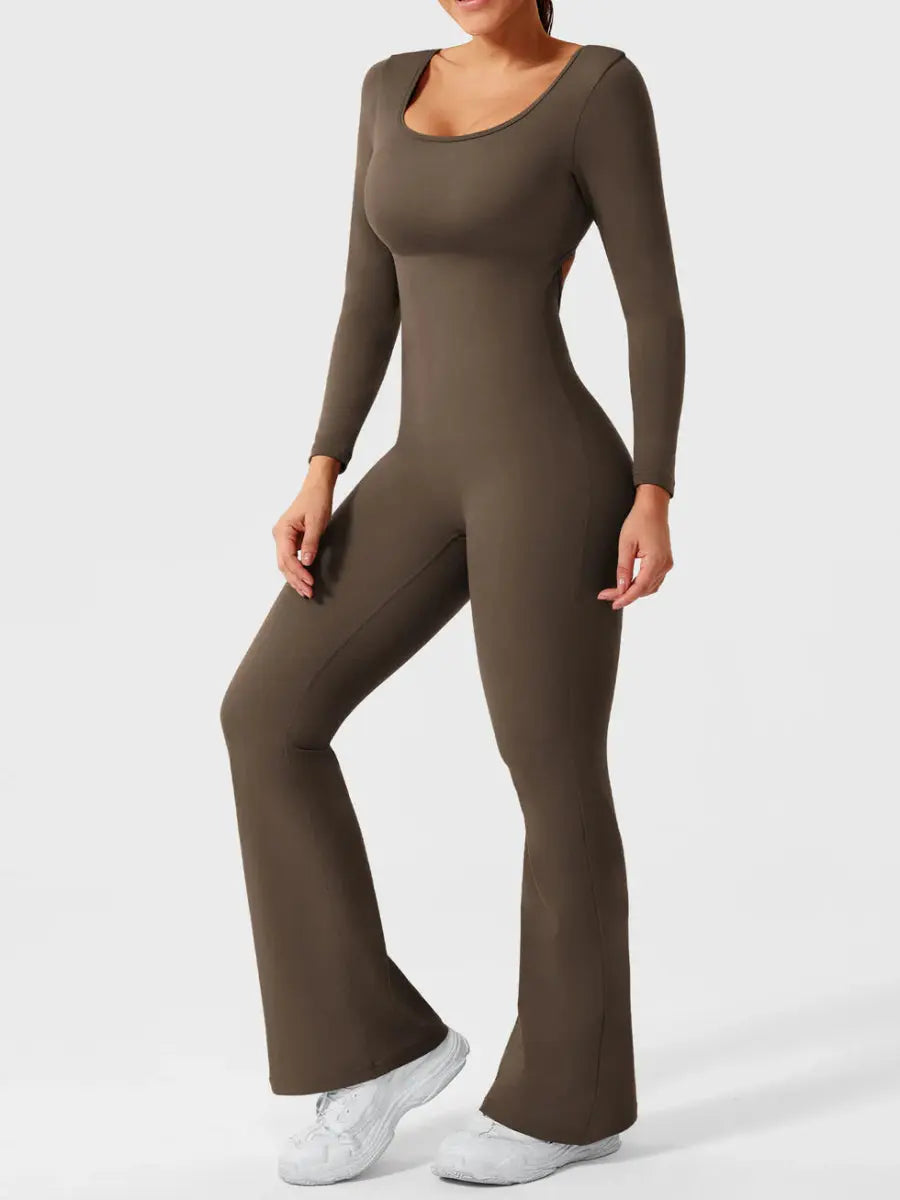 ELVIA™ Long Sleeve Flare Jumpsuit - LEVEFIT