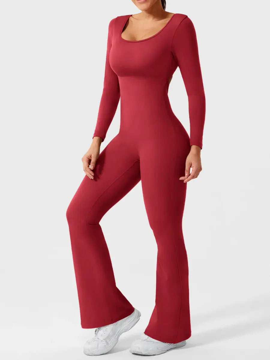 ELVIA™ Long Sleeve Flare Jumpsuit - LEVEFIT