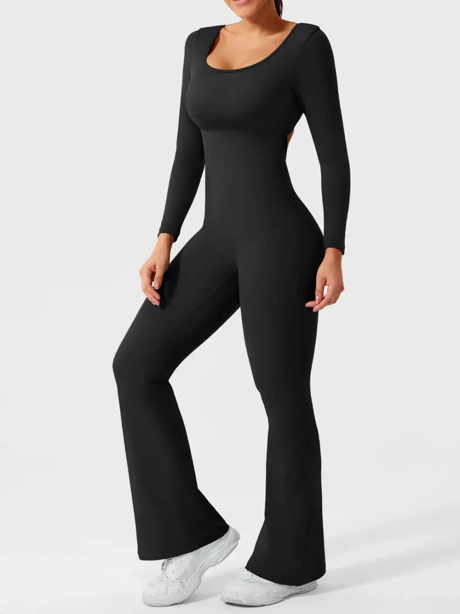 ELVIA™ Long Sleeve Flare Jumpsuit - LEVEFIT