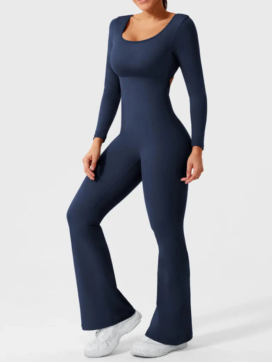 ELVIA™ Long Sleeve Flare Jumpsuit - LEVEFIT