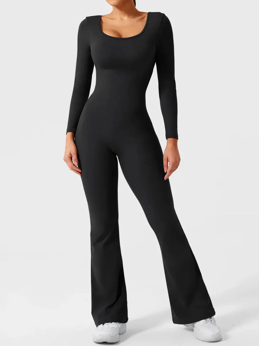 ELVIA™ Long Sleeve Flare Jumpsuit - LEVEFIT
