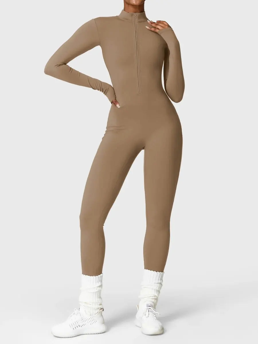 Levefit Armeegrün Fleece Langarm Reißverschluss Jumpsuit - LEVEFIT