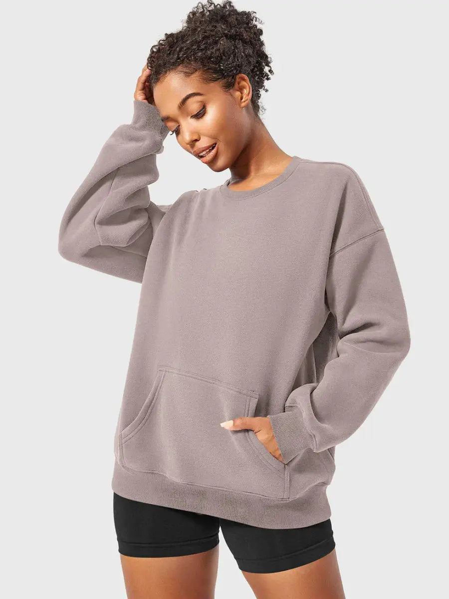 LeveFit™ AURA Oversized Fleece Sweatshirt – Kaffeebraun - LEVEFIT