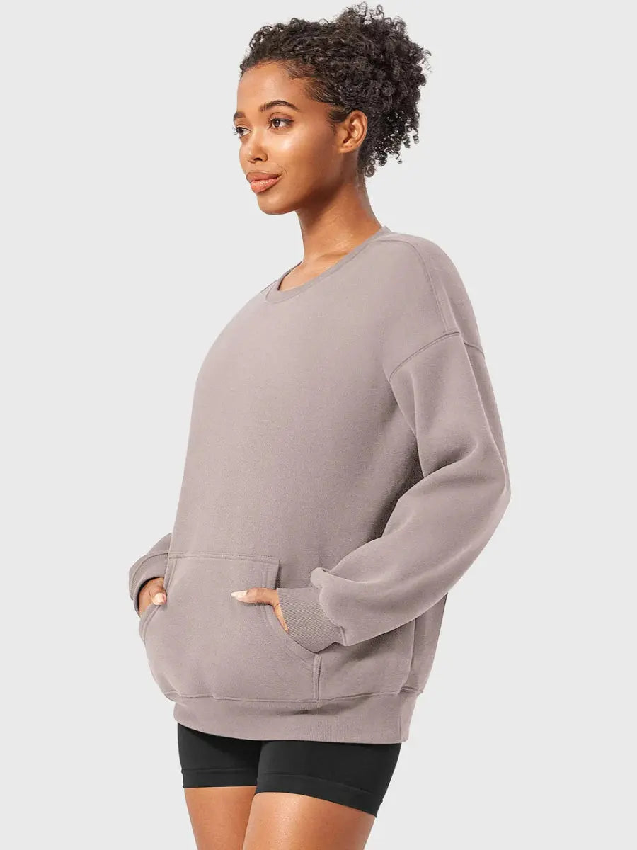 LeveFit™ AURA Oversized Fleece Sweatshirt – Kaffeebraun - LEVEFIT