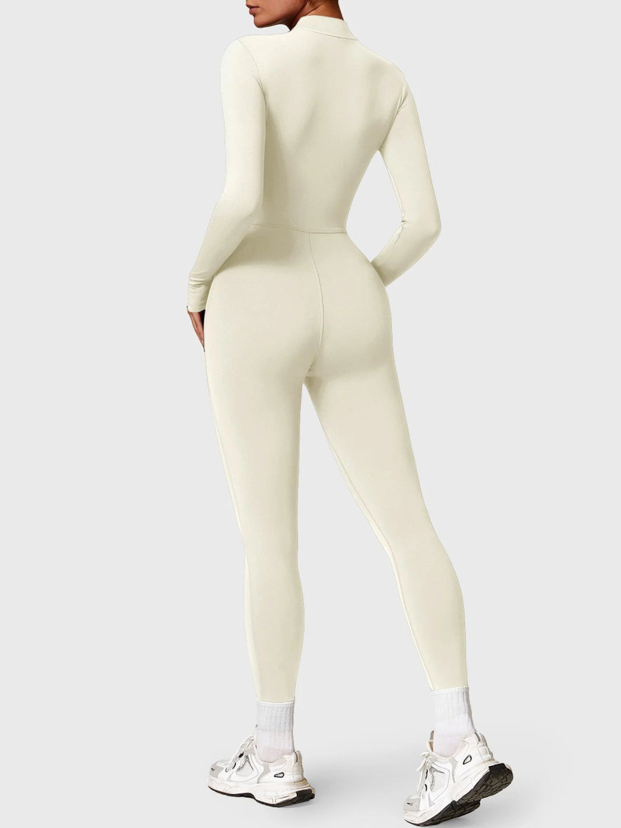 Levefit Beige Fleece Langarm Reißverschluss Jumpsuit - LEVEFIT
