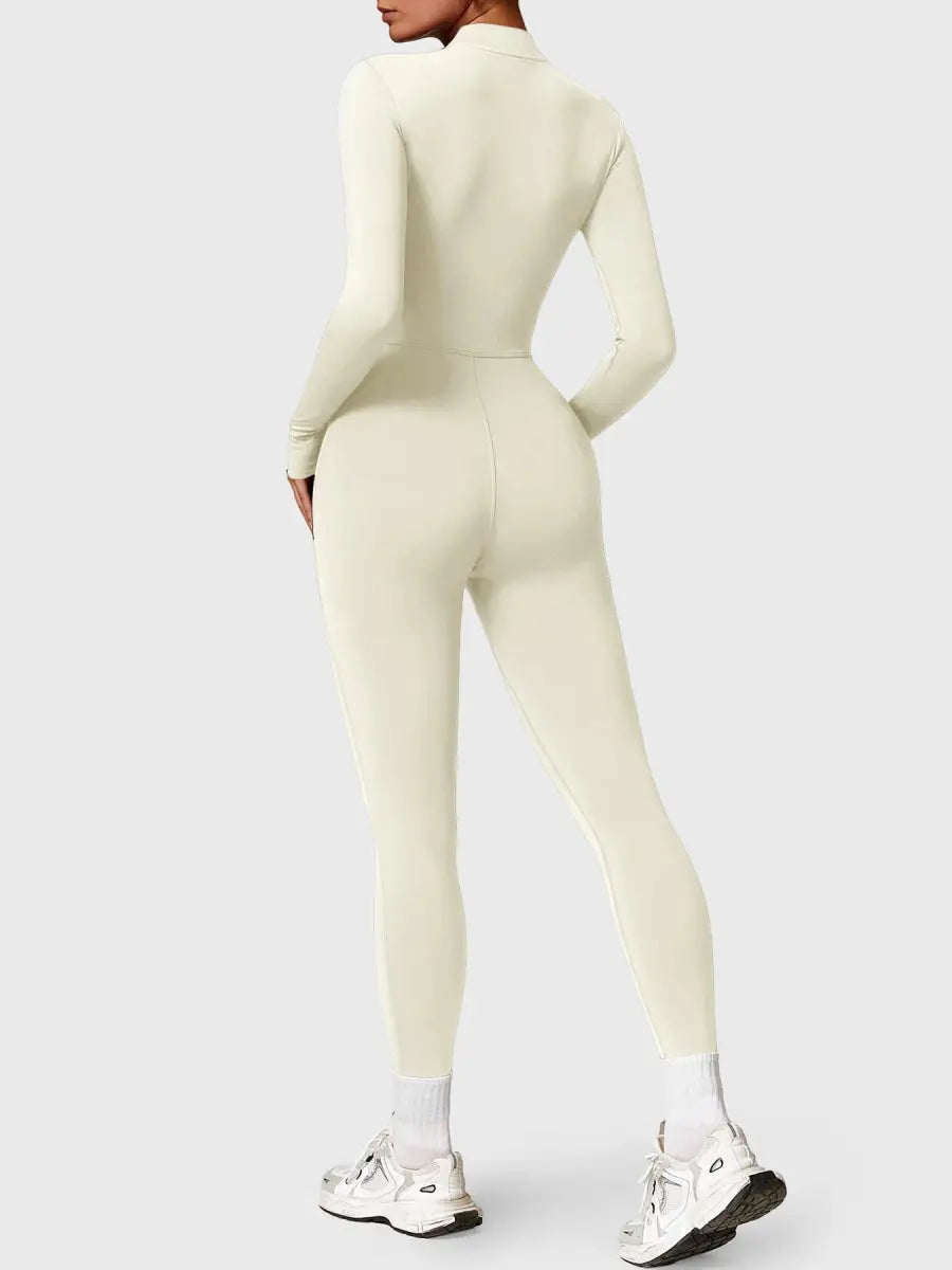 Levefit Beige Fleece Langarm Reißverschluss Jumpsuit - LEVEFIT