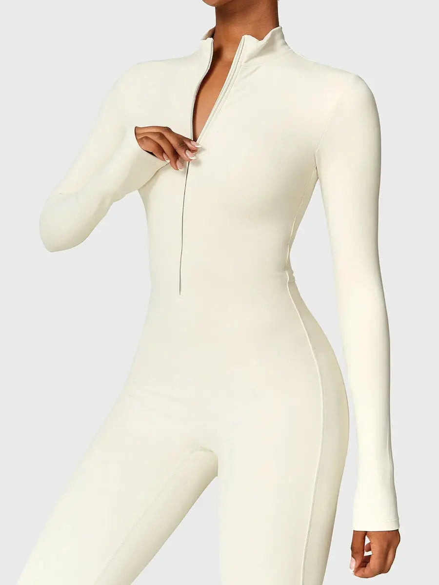 Levefit Beige Fleece Langarm Reißverschluss Jumpsuit - LEVEFIT