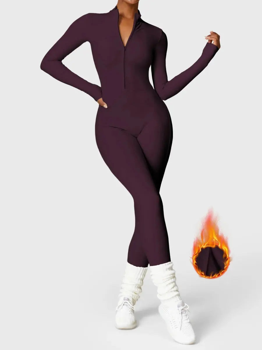 Levefit Dunkelviolett Fleece Langarm Reißverschluss Jumpsuit - LEVEFIT