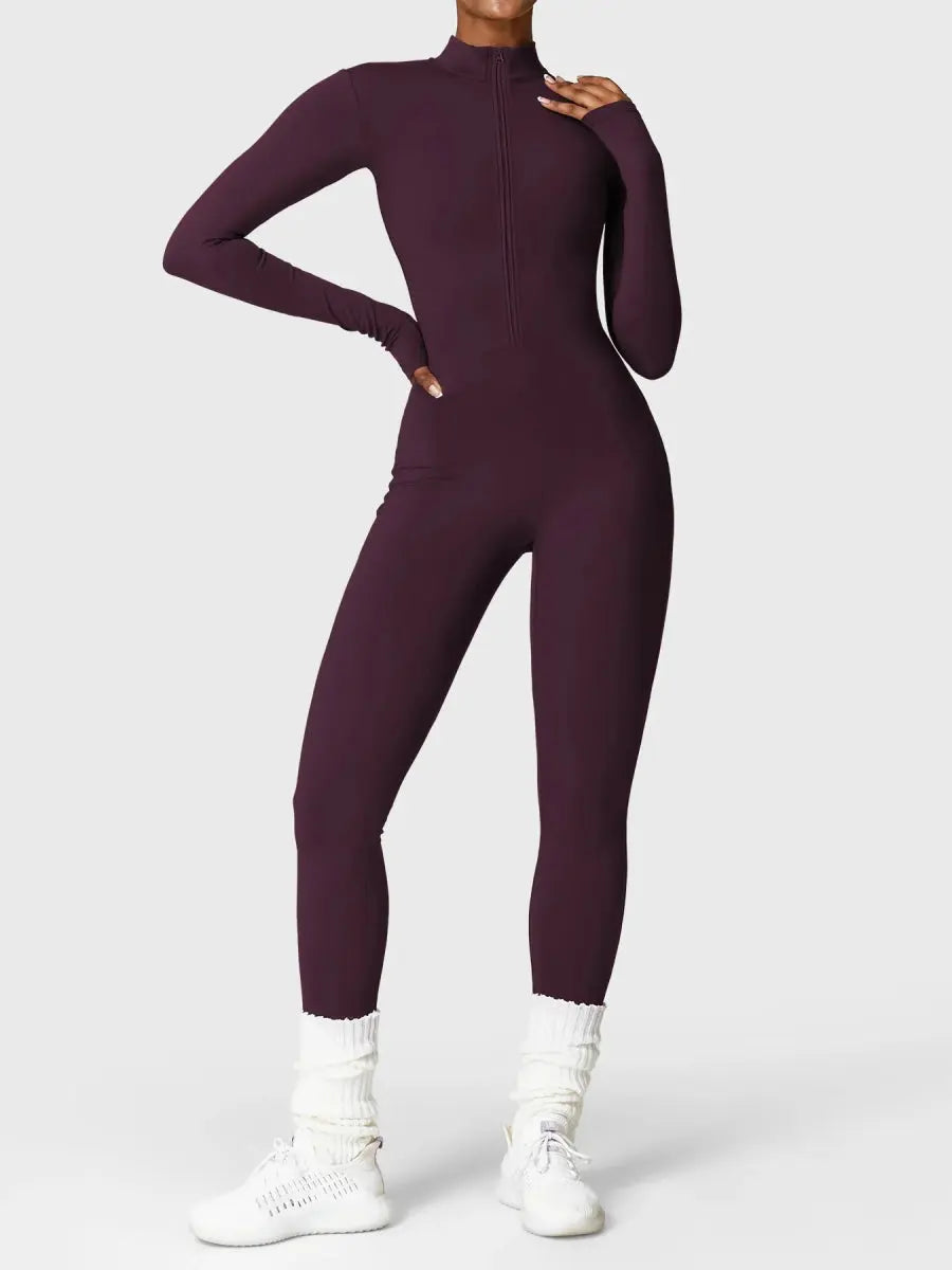 Levefit Dunkelviolett Fleece Langarm Reißverschluss Jumpsuit - LEVEFIT