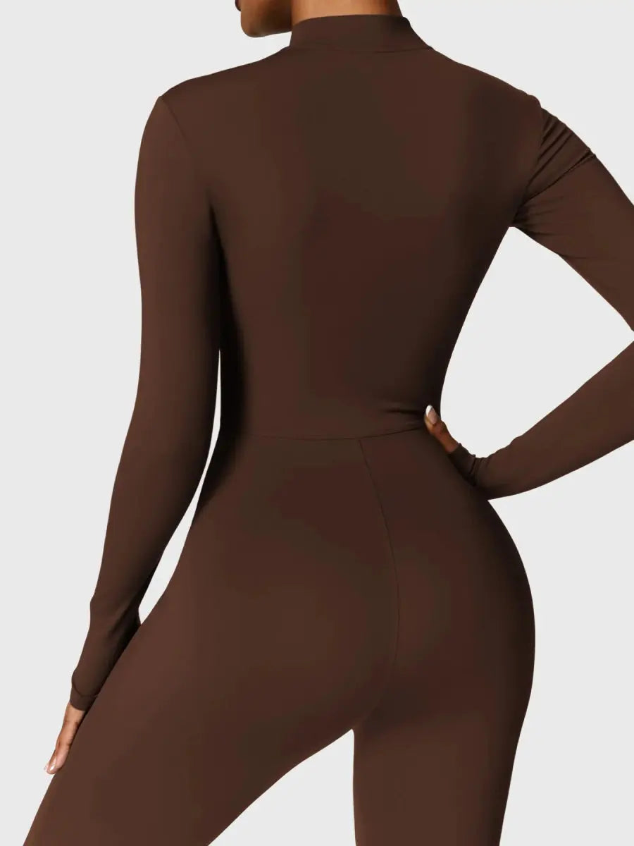 Levefit Kaffee Fleece Langarm Reißverschluss Jumpsuit - LEVEFIT