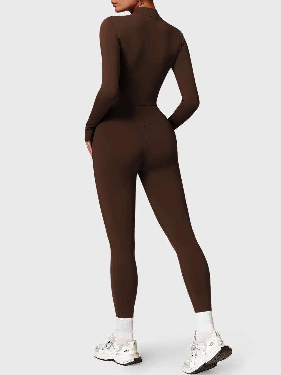 Levefit Kaffee Fleece Langarm Reißverschluss Jumpsuit - LEVEFIT