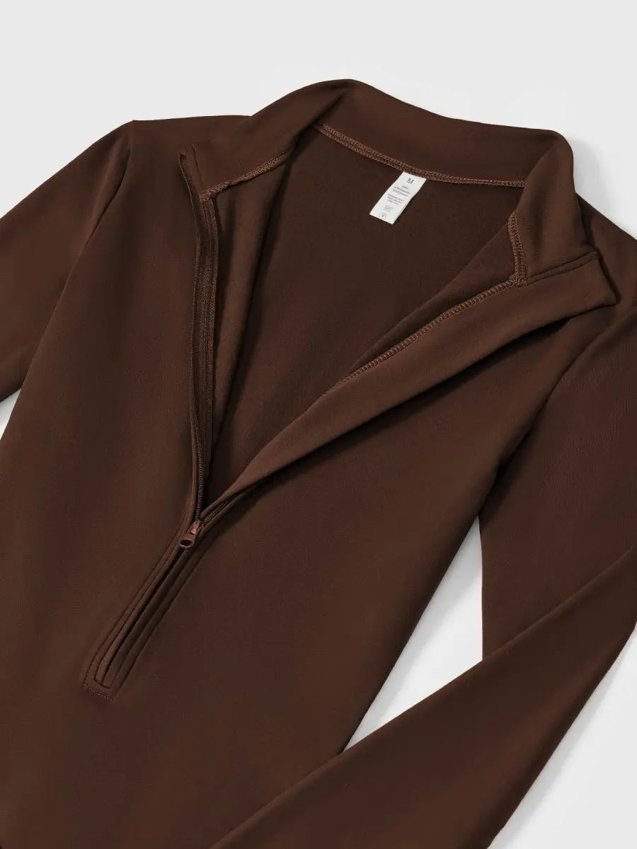 Levefit Kaffee Fleece Langarm Reißverschluss Jumpsuit - LEVEFIT