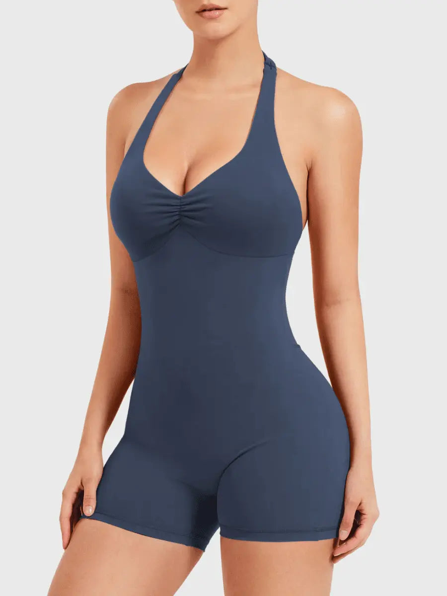 VELORA™ Halter Open Back Romper - LEVEFIT