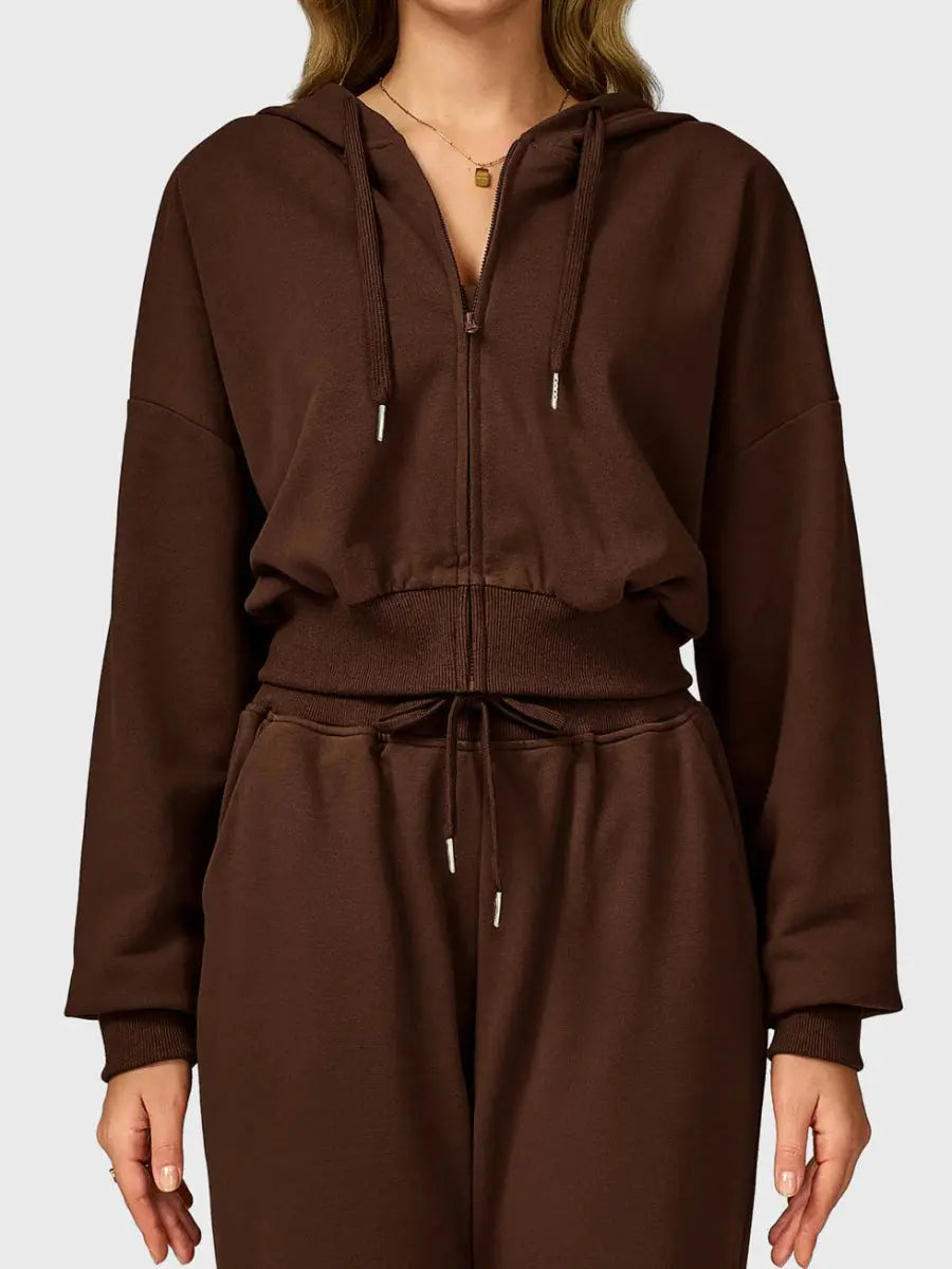 VÉRA™ Cropped Zip Hoodie – Kaffeebraun - LEVEFIT
