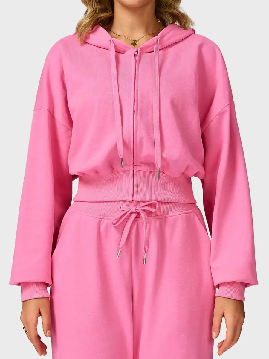VÉRA™ Cropped Zip Hoodie – Rosé - LEVEFIT