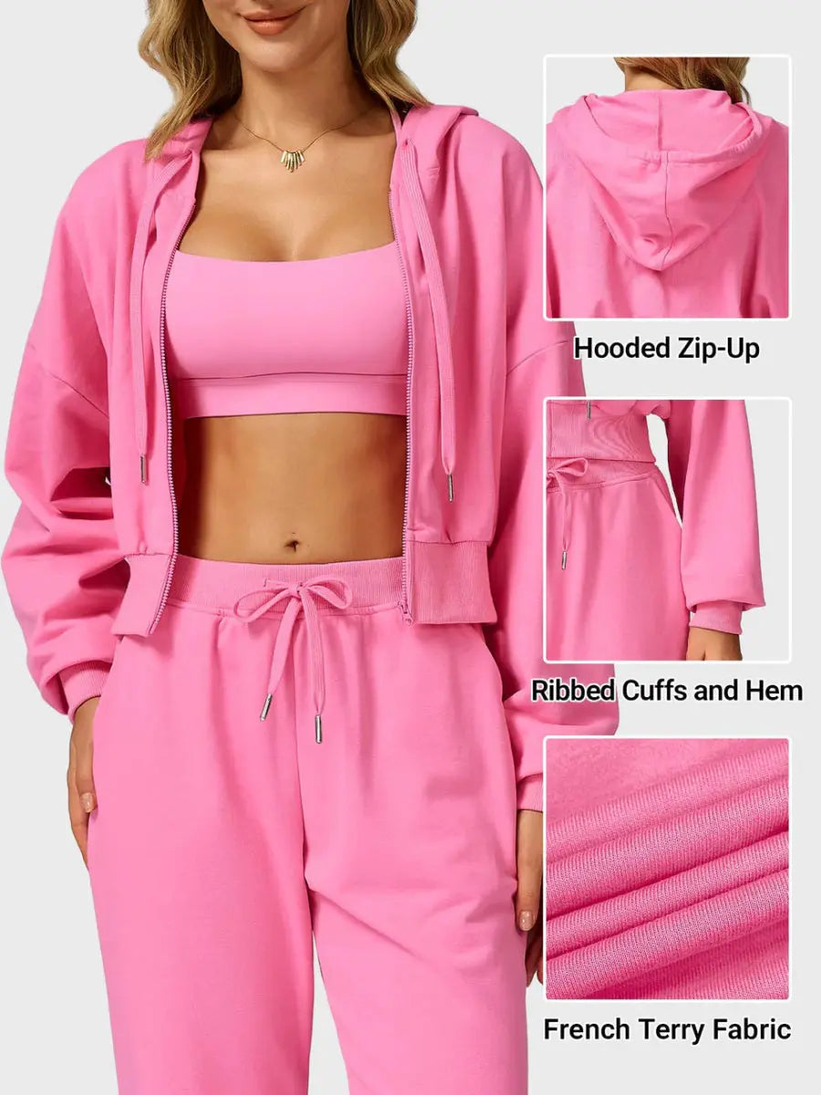 VÉRA™ Cropped Zip Hoodie – Rosé - LEVEFIT