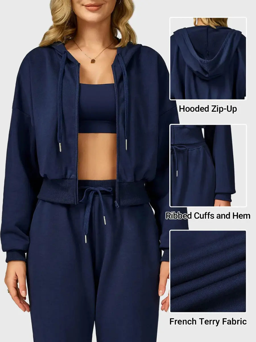 VÉRA™ Cropped Zip Hoodie – Tiefblau - LEVEFIT