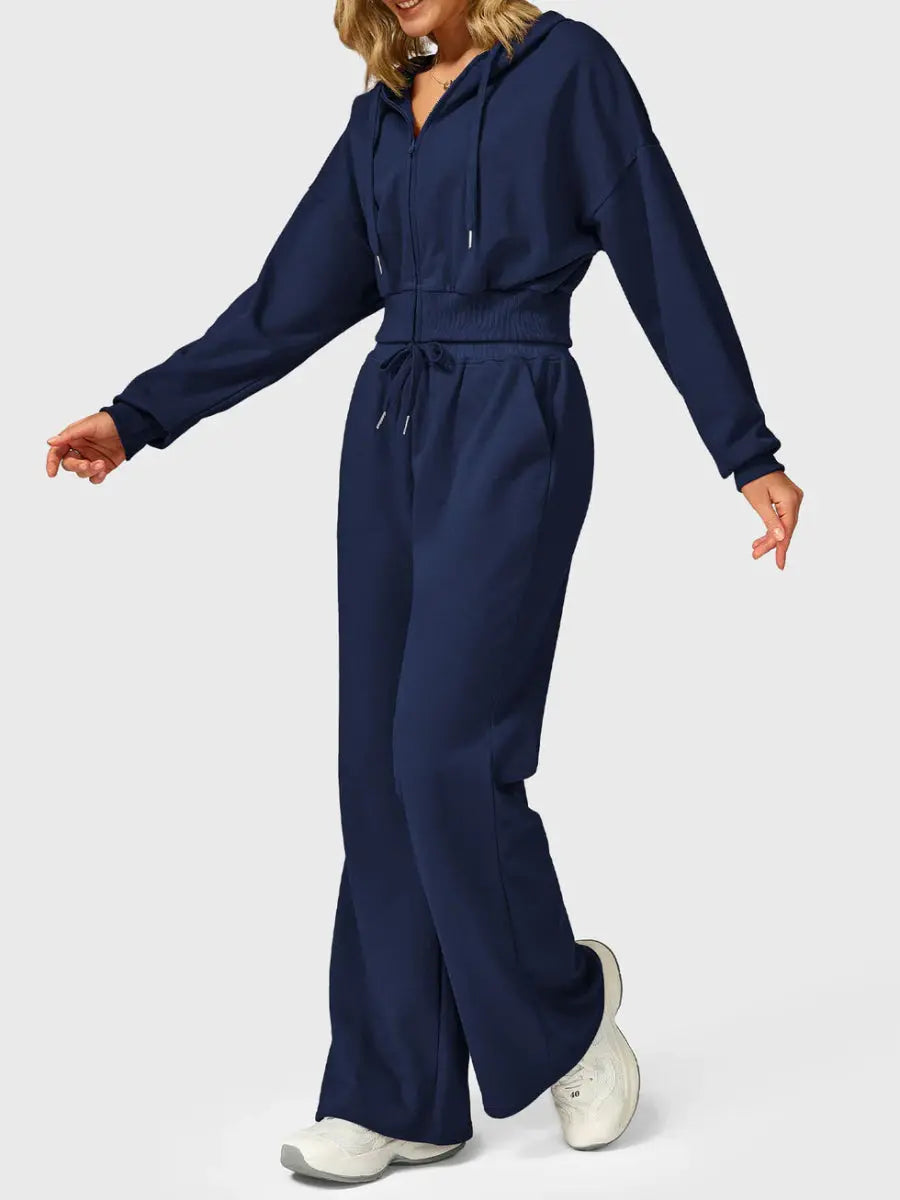 VÉRA™ Cropped Zip Hoodie – Tiefblau - LEVEFIT