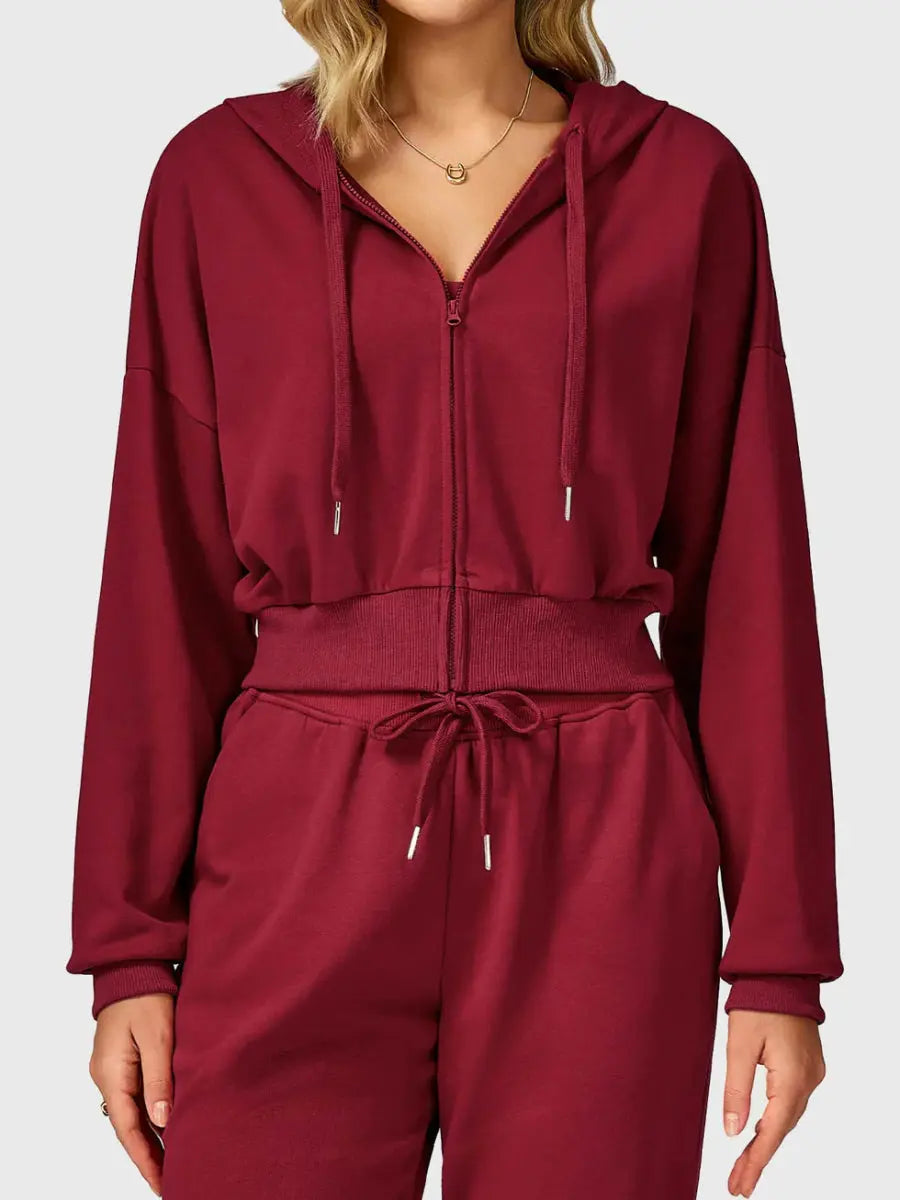VÉRA™ Cropped Zip Hoodie – Tiefrot - LEVEFIT