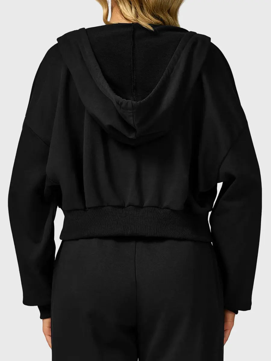 VÉRA™ Cropped Zip Hoodie – Tiefschwarz - LEVEFIT