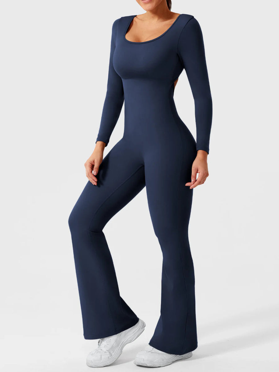 ELVIA™ Long Sleeve Flare Jumpsuit - LEVEFIT