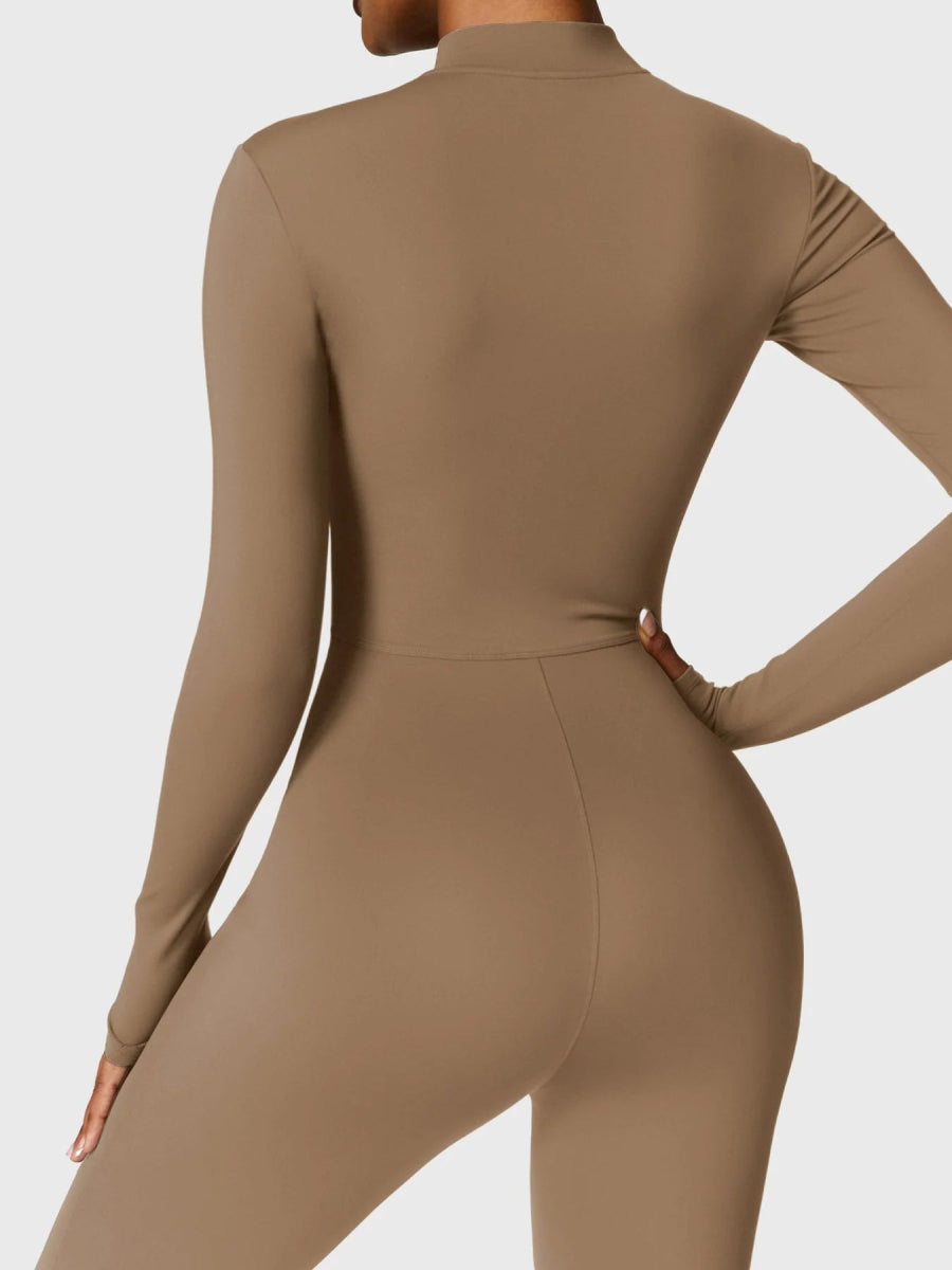 Levefit Armeegrün Fleece Langarm Reißverschluss Jumpsuit - LEVEFIT