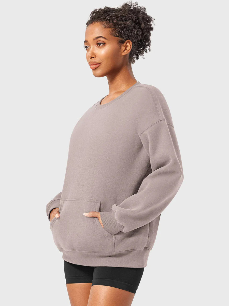 LeveFit™ AURA Oversized Fleece Sweatshirt – Kaffeebraun - LEVEFIT