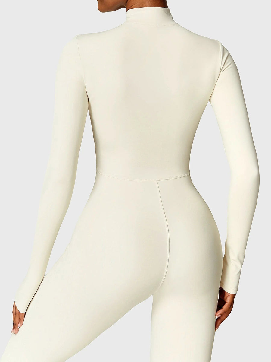Levefit Beige Fleece Langarm Reißverschluss Jumpsuit - LEVEFIT