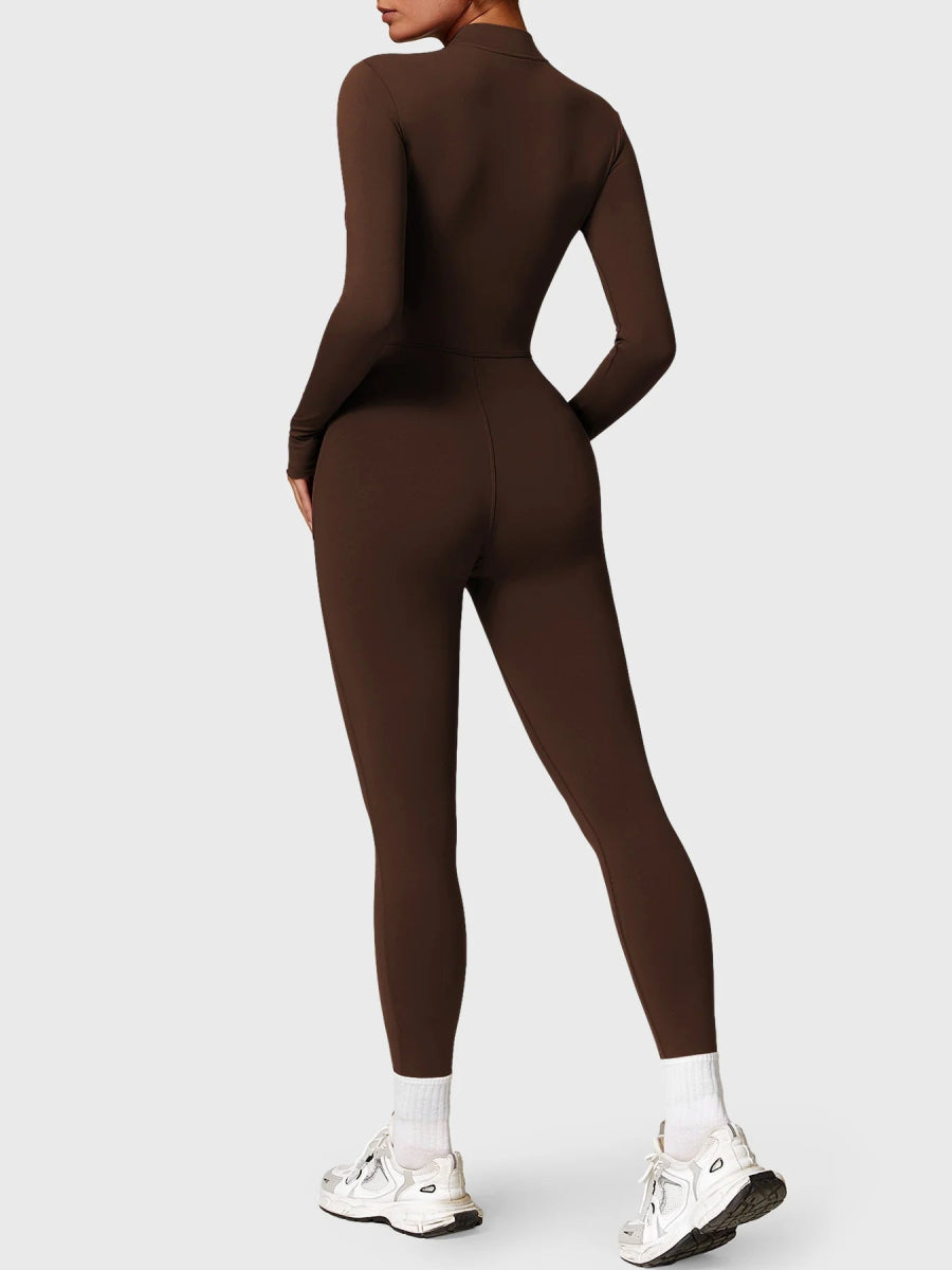 Levefit Kaffee Fleece Langarm Reißverschluss Jumpsuit - LEVEFIT